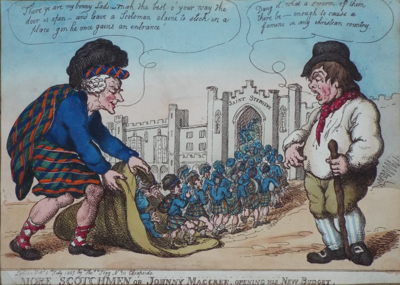 Etching - More Scotchmen or Johnny Maccree opening his New Budget - Rowlandson